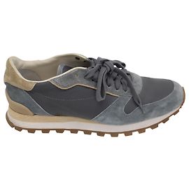 Brunello Cucinelli Baskets à Lacets à Empiècements en Daim Gris Gris