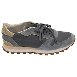 Brunello Cucinelli-Brunello Cucinelli Panelled Lace-Up Sneakers in Grey Suede-Grey