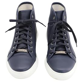 Gucci-Gucci High-Top Sneaker in Blue Leather-Blue