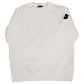 Stone Island-Stone Island Logo Badge Sweatshirt in White Cotton-White