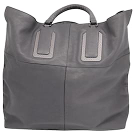 Bottega Veneta-Bottega Veneta Intrecciato Shopping Tote in Grey Leather-Grey