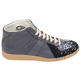 Maison Martin Margiela-Maison Martin Paint Drop High Top Sneakers in Black calf leather Leather-Black