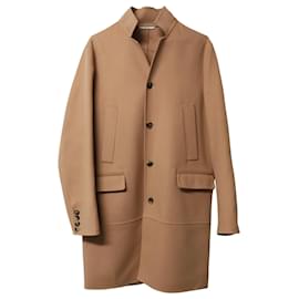 Valentino-Valentino Single Breasted Coat in Brown Camel Wool-Brown