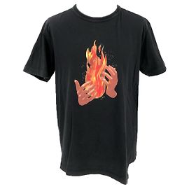 Off White Camiseta Off-White de algodón negro con estampado de fuego Negro