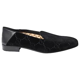Gucci-Gucci Monogram Print Loafers in Black Velvet-Black