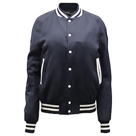 Sandro-Sandro Paris Varsity Jacket in Navy Blue Wool-Navy blue