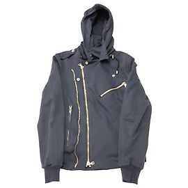 Giubbotto biker con cappuccio e zip foderato Balmain in cotone blu navy Blu