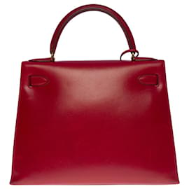 Hermès-Exceptional Hermès Kelly handbag 28 saddler in red box leather H, gold plated metal trim,-Red