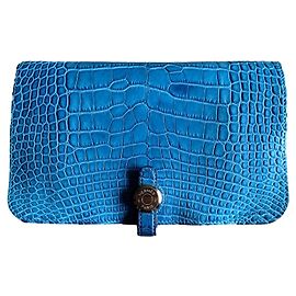 Hermès Dogon crocodile leather wallet Blue