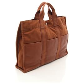 Hermès-[Used] Hermes HERMES Fool Toe MM Handbag Tote Bag Canvas Leather Brown-Brown