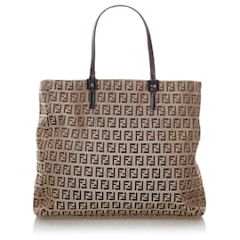 Fendi-Fendi Brown Zucchino Canvas Tote Bag-Brown,Beige