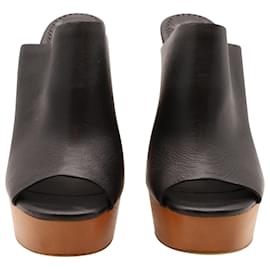 Stella Mc Cartney-Stella McCartney Scott Wooden Block Heel Platform Sandals in Faux Leather Black-Black
