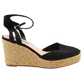 Stuart Weitzman-Stuart Weitzman Espadrille Wedge Sandals in Black Canvas-Black