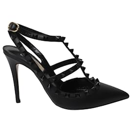 Valentino-Zapatos de tacón con correa en el tobillo Rockstud de Valentino Garavani 100 En piel de becerro negra-Negro