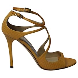 Jimmy Choo-Jimmy Choo Lang 100 Sandalias de Tiras en Piel Serpiente Amarilla-Amarillo