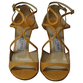 Jimmy Choo-Jimmy Choo Lang 100 Sandales à Brides en Cuir Serpent Jaune-Jaune