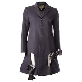 Comme Des Garcons Comme des Garçons Cutout Coat with Ribbon in Black Wool Blue