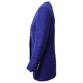 Saint Laurent-Saint Laurent Tweed Blazer in Blue Wool-Blue
