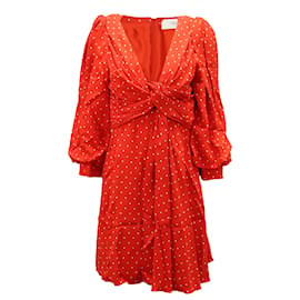 Céline-Celine Polka Dot Mini Dress in Red Viscose-Red