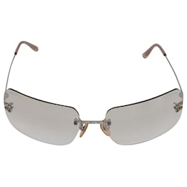 Chanel-Chanel 4017-D Rimless Sunglasses in Brownish Grey Metal-Brown