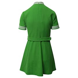 Gucci-Gucci Striped-Trim Belted Dress in Green Wool-Green