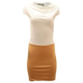 Balenciaga-Balenciaga Two Tone Sheath Dress in Cream and Peach Viscose-White,Cream