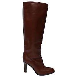 The Row Piped Knee High Boots in Burgundy Leather Dark red