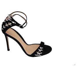 Gianvito Rossi-Gianvito Rossi Metallic Lace-Up Sandals in Black Suede-Black