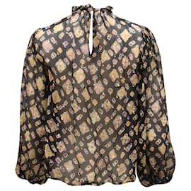 Ulla Johnson-Ulla Johnson Printed See Through Blouse in Multicolor Silk-Black
