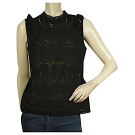 Autre Marque-Tigha Romantic Blusa negra de algodón con bordados sin mangas Talla M-Negro