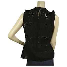 Autre Marque-Tigha Romantic Black Broderie Cotton Bluse Ärmelloses Top Größe M-Schwarz