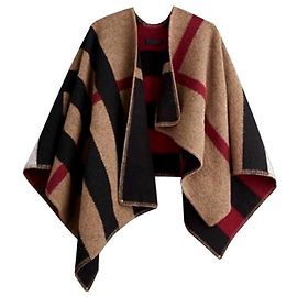 Poncho Cape Burberry Check Wolle und koschere Decke Beige