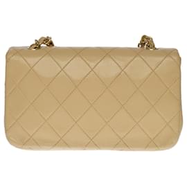 Chanel-Beautiful Chanel Mini Full flap handbag in beige quilted lambskin, garniture en métal doré-Beige