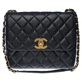 Chanel-Splendid Chanel Maxi Flap bag handbag in black quilted caviar leather, garniture en métal doré-Black