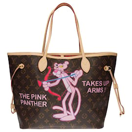 Louis Vuitton-Superb Louis Vuitton Neverfull handbag in Monogram canvas customized “The pink panther, takes up weapons”-Brown