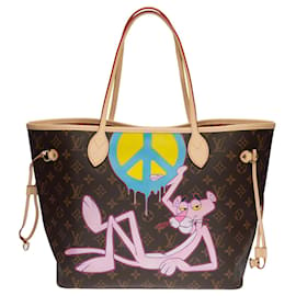 Louis Vuitton-Superb Louis Vuitton Neverfull handbag in Monogram canvas customized “The pink panther, takes up weapons”-Brown
