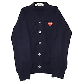 Comme Des Garcons-Comme des Garçons Play Red Heart Cardigan em lã azul marinho-Azul