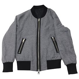 Ami Paris Zipped Bomber Jacket in Grey Wool Grey