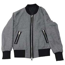 Ami Paris-Ami Paris Zipped Bomber Jacket in Grey Wool-Grey