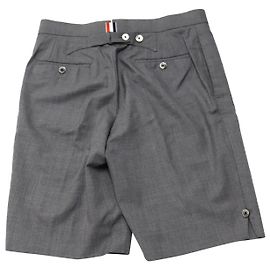 Thom Browne Super 120s Twill Classic Backstrap Short in Grey Wool Grey