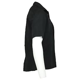 Yves Saint Laurent-Yves Saint Laurent Vintage Short-Sleeve Button Down Shirt in Black Cotton-Black