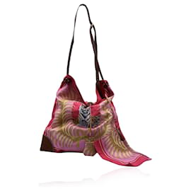 Hermès-Hermes Paris Pink Silky Tigre Royal City Scarf Bag Tote-Pink