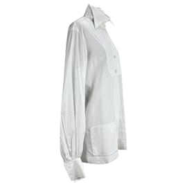 Chanel-White Pintucked Cotton Shirt Blouse Size 38 fr-White