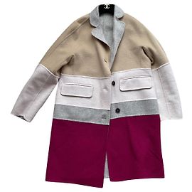 Abrigo Max Mara de lana colorblock camel rosa burdeos Multicolor