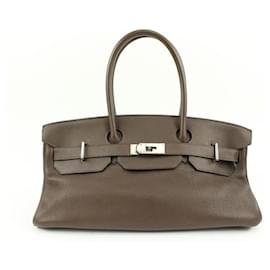 Hermès-Brown Chocolat Clemence Leather JPG Birkin Bag-Other