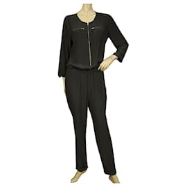 American Vintage-American Vintage Anthracite Gray Zipper 3/4 Sleeve Overall Jumpsuit size M-Dark grey