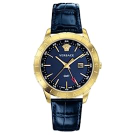 Versace-Univers Leather Watch-Golden,Metallic
