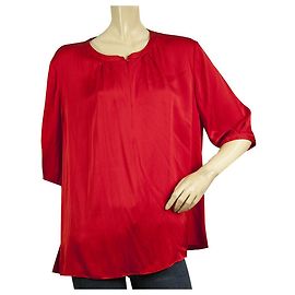 Camicetta in seta rossa Hugo Boss con zip frontale 3/4 Maniche Top Size Fr 46, IT 48 Rosso