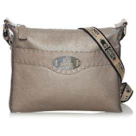 Fendi-Sac bandoulière en cuir gris Selleria Fendi-Gris