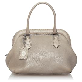 Fendi-Sac à main Fendi en cuir marron Selleria-Marron,Beige